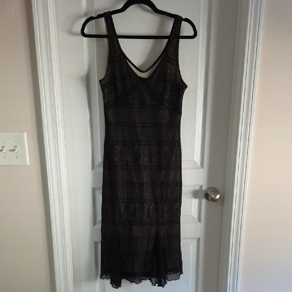 Ideology Black Lace Midi Dress V-Neck Sheer Overlay
